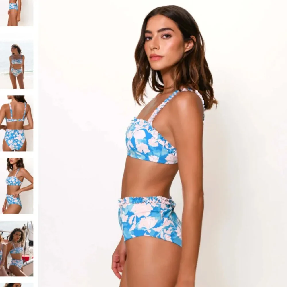 NWT ANTHRO HUTCH Siggi Ruffle High-Waist Bikini // Vintage Floral // Size Medium - Picture 2 of 7